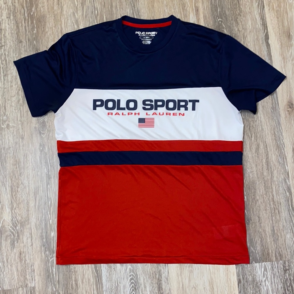 Polo Sport Performance Workout Activity T-Shirt medium red,white, & blue